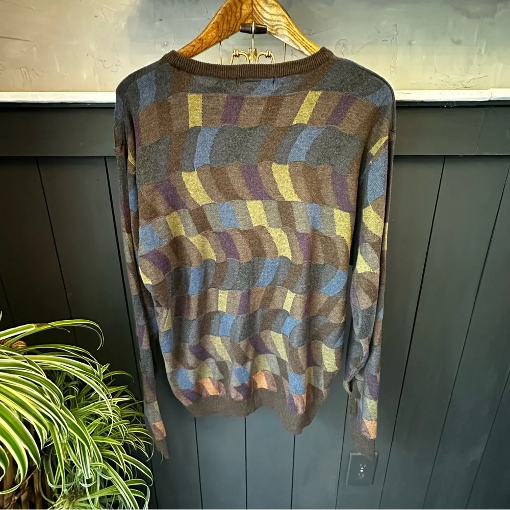 FX Fusion Mens Size XL‎ Multicolor Tan Sweater Round Neck Long Sleeve Bold